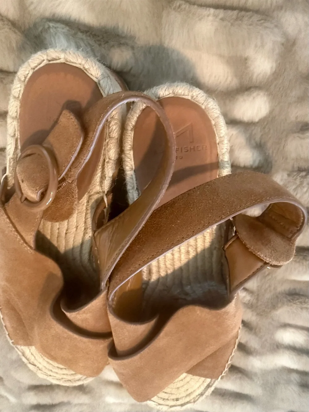 Marc Fisher Suede Crisscross Espadrille Wedge Sandals in Tan